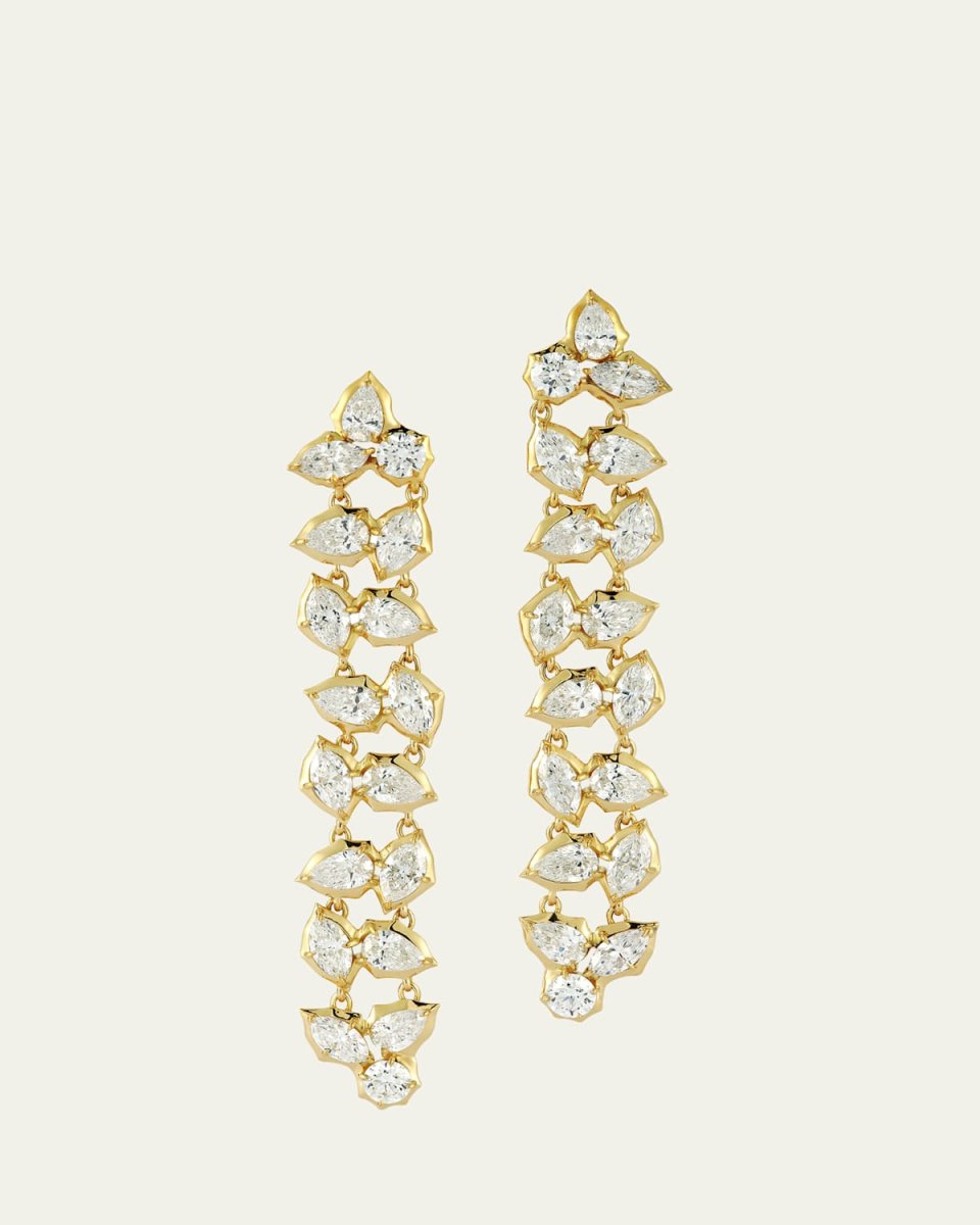 18K Yellow Gold Poppy Diamond Line Drop Earrings